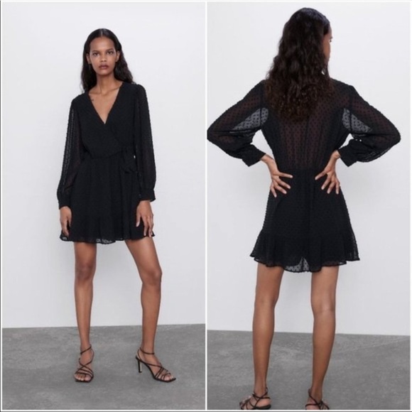 Black SwissDot Side Tie Ruffle Mini Jumpsuit Dress - Picture 4 of 13